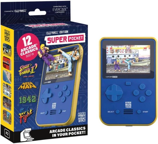 EVC Evercade - SUPER POCKET - Handheld HW - CAPCOM Edition - Includes 12 Classic Capcom Games Pre-installed AND Cartridge Slot To Play ALL Other Evercade Carts - NEW