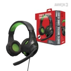 Xbox PS4 XB1 NS USB PC - Universal Gaming Headset - (3rd) Soundtac - Armor3 - GREEN Trim - NEW