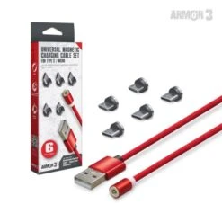 NS PS4 PS5 XB1 Universal Magnetic Charging Cable Set - Type C - Micro USB - (3rd) Armor3 - NEW Red