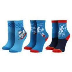 Apparel Gamer Gear - Sega - Sonic The Hedgehog - CREW Socks - 3 Pack - YOUTH KIDS SIZE 10-4 - Blue