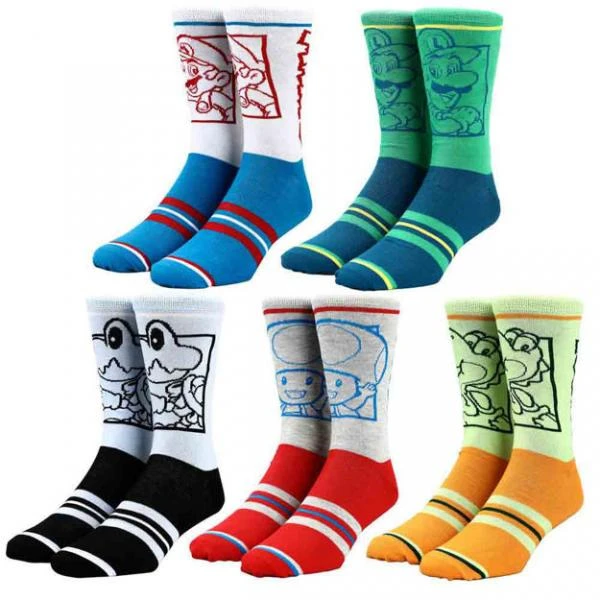 Apparel Gamer Gear - Nintendo - Super Mario - Character Color - CREW Socks - 5 Pack 1 Apparel Gamer Gear - Nintendo - Super Mario - Character Color - CREW Socks - 5 Pack