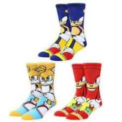 Apparel Gamer Gear - Sonic The Hedgehog - 3 Pack - Includes Sonic Knuckles And Tails Characters 360 Animigos - CREW Socks - 3 Pack - NEW