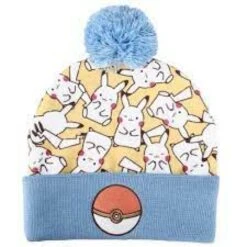Gamer Hat - Nintendo - Pokemon - White Pikachus Pokeball - Blue Ball Top - Beanie Hat - Blue