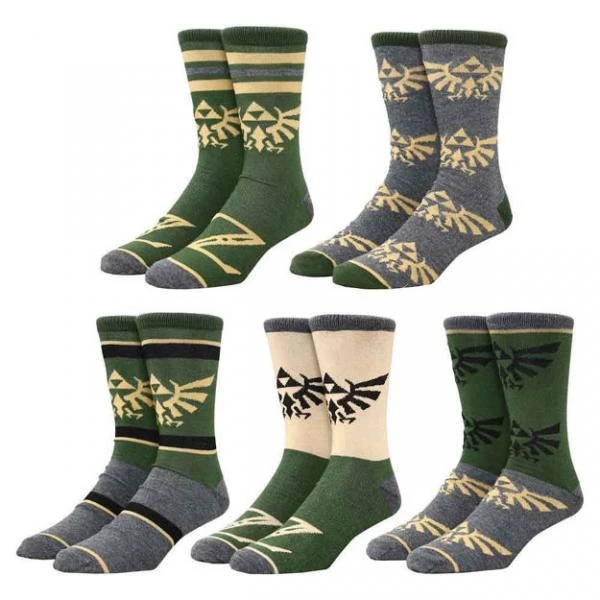 Apparel Gamer Gear - Nintendo - Zelda - Hyrule Crest Triforce - Pack Of 5 - CREW Socks - Green And Gray 1 Apparel Gamer Gear - Nintendo - Zelda - Hyrule Crest Triforce - Pack Of 5 - CREW Socks - Green And Gray