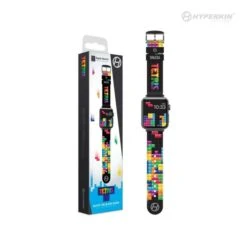 Gamer Gear - APPLE WATCH - Replacement Bands / Straps - TETRIS - Limited Edition - Tetriminio Stacks - Hyperkin - Black With Blocks - NEW